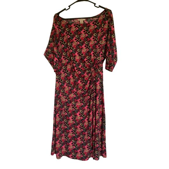 Jonathan Martin Geometric Print Pink Multicolor Midi Wormers Dress Size 12 - Picture 1 of 10